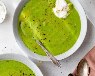 Spring Pea Soup with Fresh Herbs with Lemony Yogurt Topping