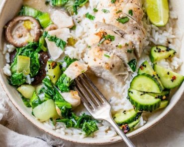 Coconut-Poached Chicken with Bok Choy and Mushrooms