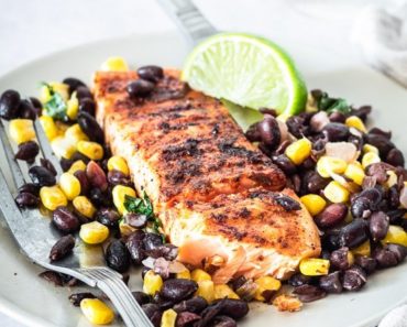 Smoky Spice Rubbed Grilled Salmon with Black Beans and Corn