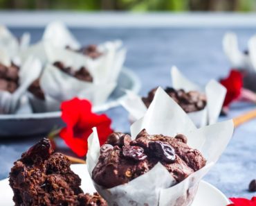 Double Chocolate Zucchini Muffins with Dried Cherries
