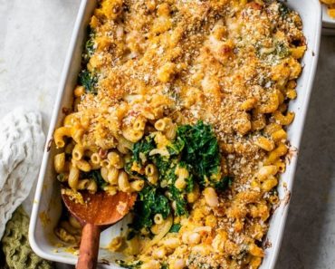 Baked Pumpkin Pasta with Pancetta, Gruyere, Kale, and White Beans