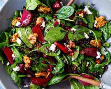 Beet, Lentil and Spinach Salad with Pomegranate Dressing