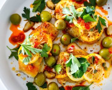 Pan-Seared Halibut with Marinated Lemons & Calabrian Chilies